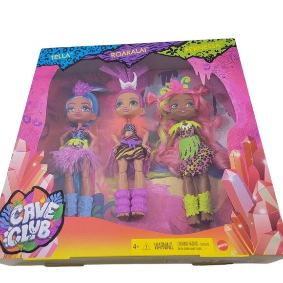 Mattel Prehistoric Cave Club 3 Pack Dolls TELLA ROARALAI FERNESSA Poseable Dolls - Picture 4 of 11